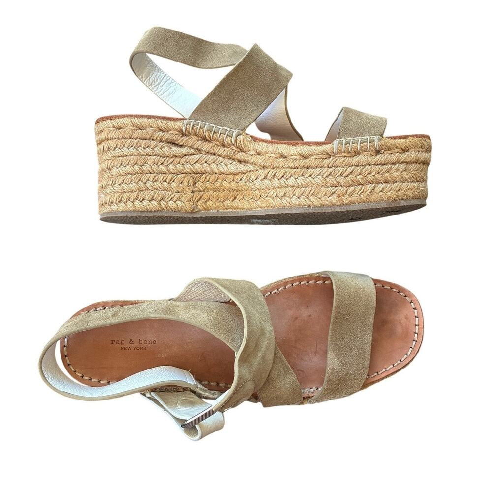 Rag & Bone August Tan White Suede Espadrille Platform Chunky Sandals Size 38 (8)